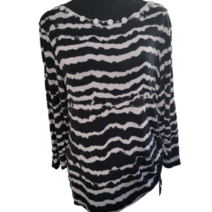RUBY Rd Black/White Striped 3/4 sleeve Shirt Size M